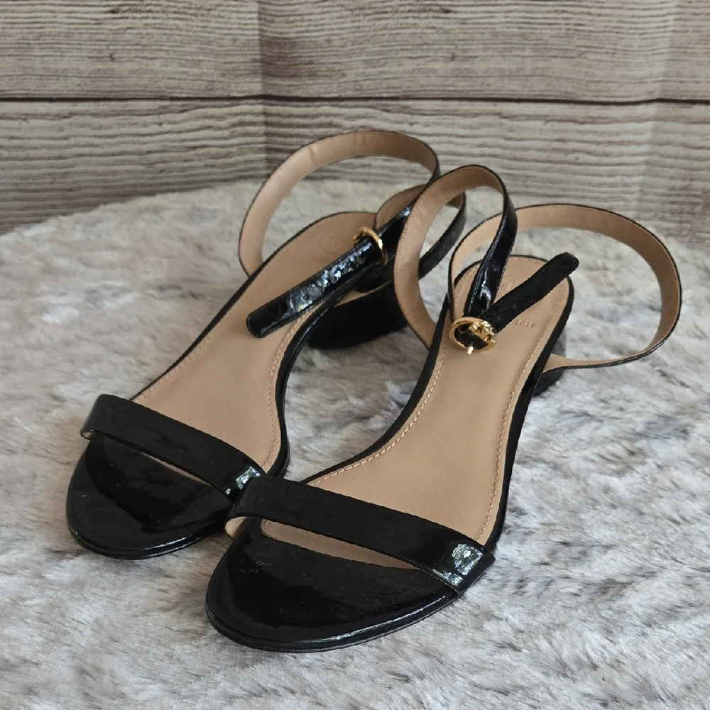 Tory Burch Black/Tan Strappy Heels, Womens 7M, Great Condition - Picture 1 of 9